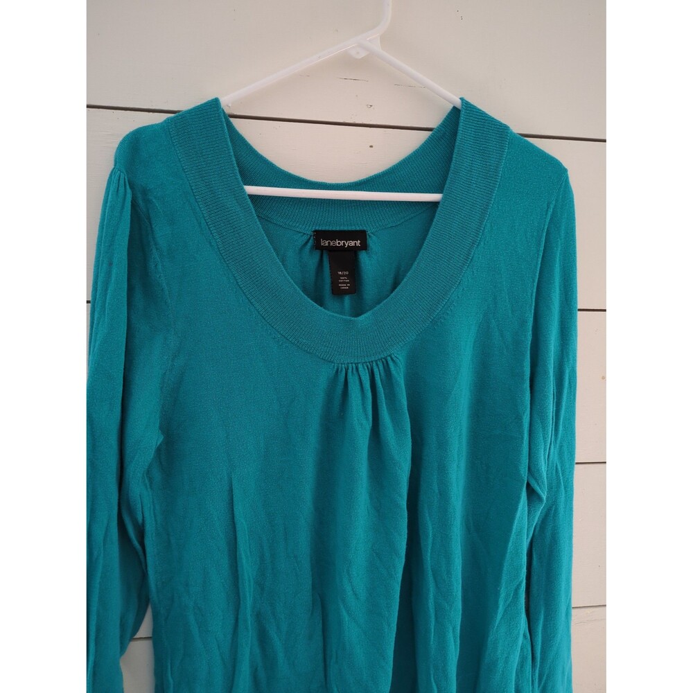 Lane Bryant 18/20 100% cotton scoop neck green lightweight sweater aqua fall